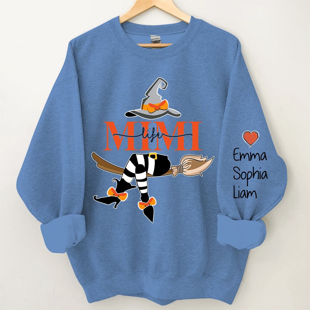Personalized Mimi Life With Grandkids Halloween Sweatshirt, Grandma Witch Halloween Sweatshirt