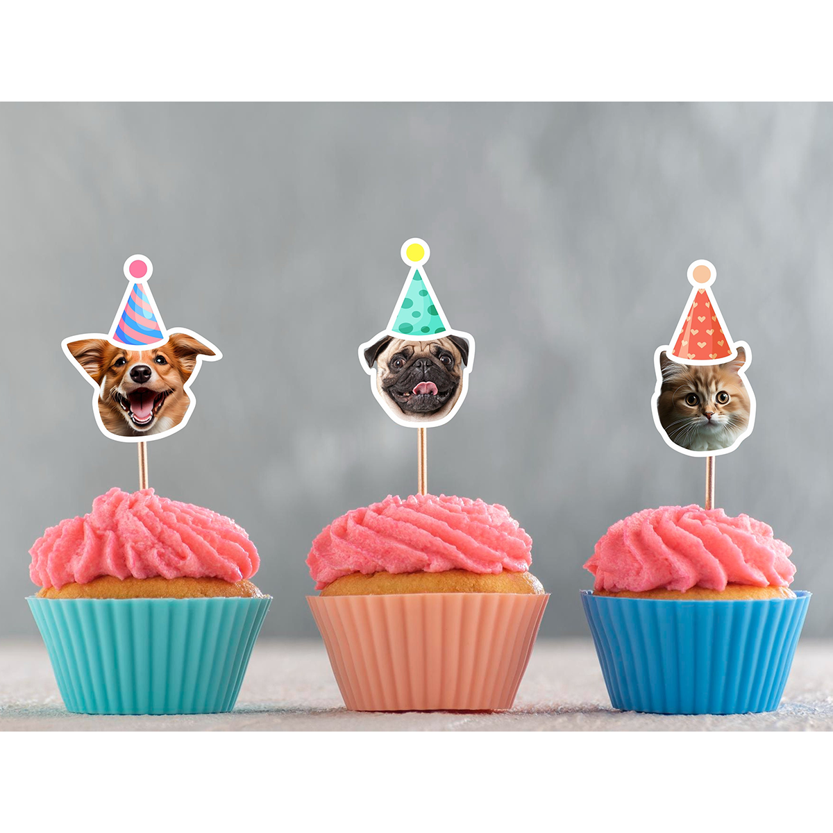 Customized Different Faces Photo Party hat cupcake topper, cupcake birthday, anniversary, baby any age people, pets