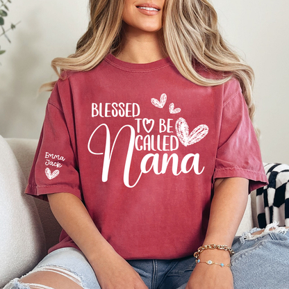 Blessed To Be Called Nana Personalized T-Shirt, Custom Name Nana Tee with Heart Graphic