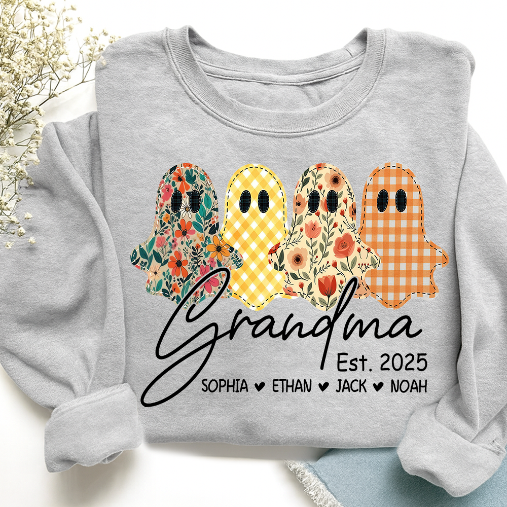 Custom Ghost Sweatshirt for Grandma, Halloween Grandma Est. 2025 Shirt