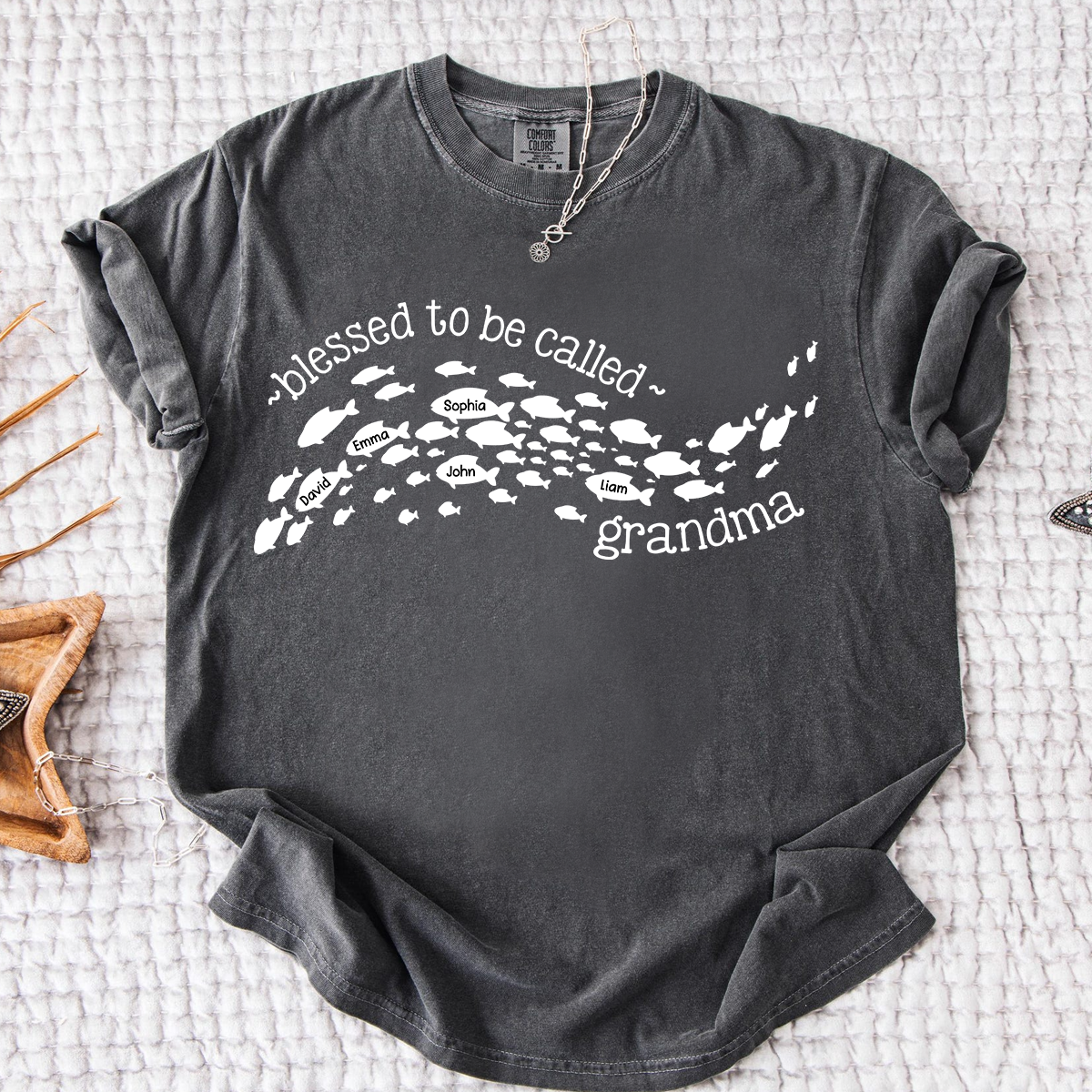 Comfort Colors Personalized Grandma Ocean Fish Shirt, Blessed to be Called Grandma T-Shirt, Custom Grandkids Names Sea Life Gift