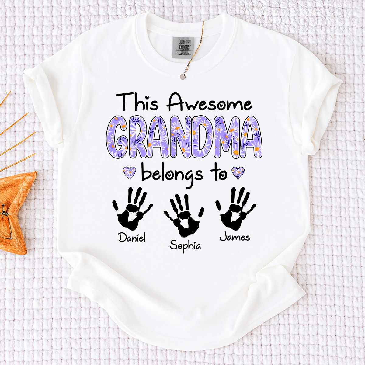 Comfort Colors This Awesome Grandma T Shirt with Handprints, Personalized Family Gift for Grandma