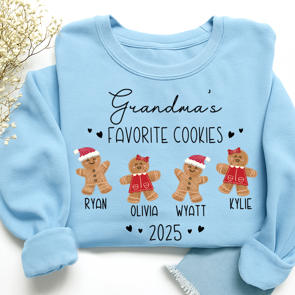 Personalized Grandma’s Favorite Cookies Sweatshirt, Custom Gingerbread Kids Names