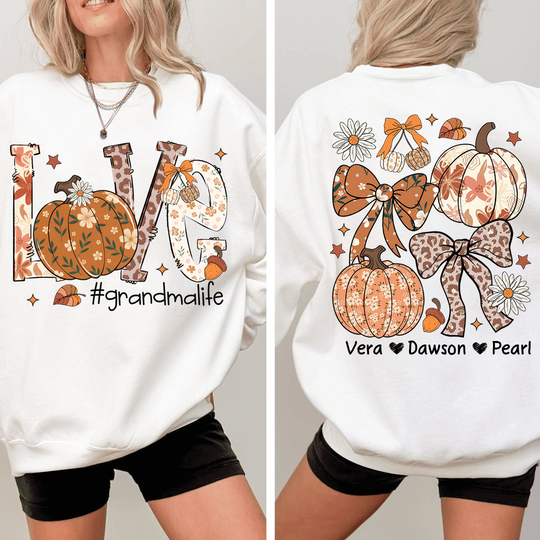 Personalized Love Grandmalife Pumkin Sweatshirt, Custom Gifts for Grandma and Grandchild