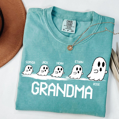 Comfort Colors® Custom Ghost Family T-shirt, Grandma Halloween with Kids Names