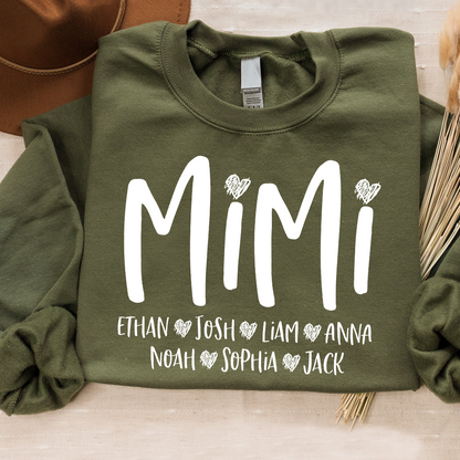 Mimi Heart Personalized Sweatshirt, Custom Grandma Gift with Grandkids' Names