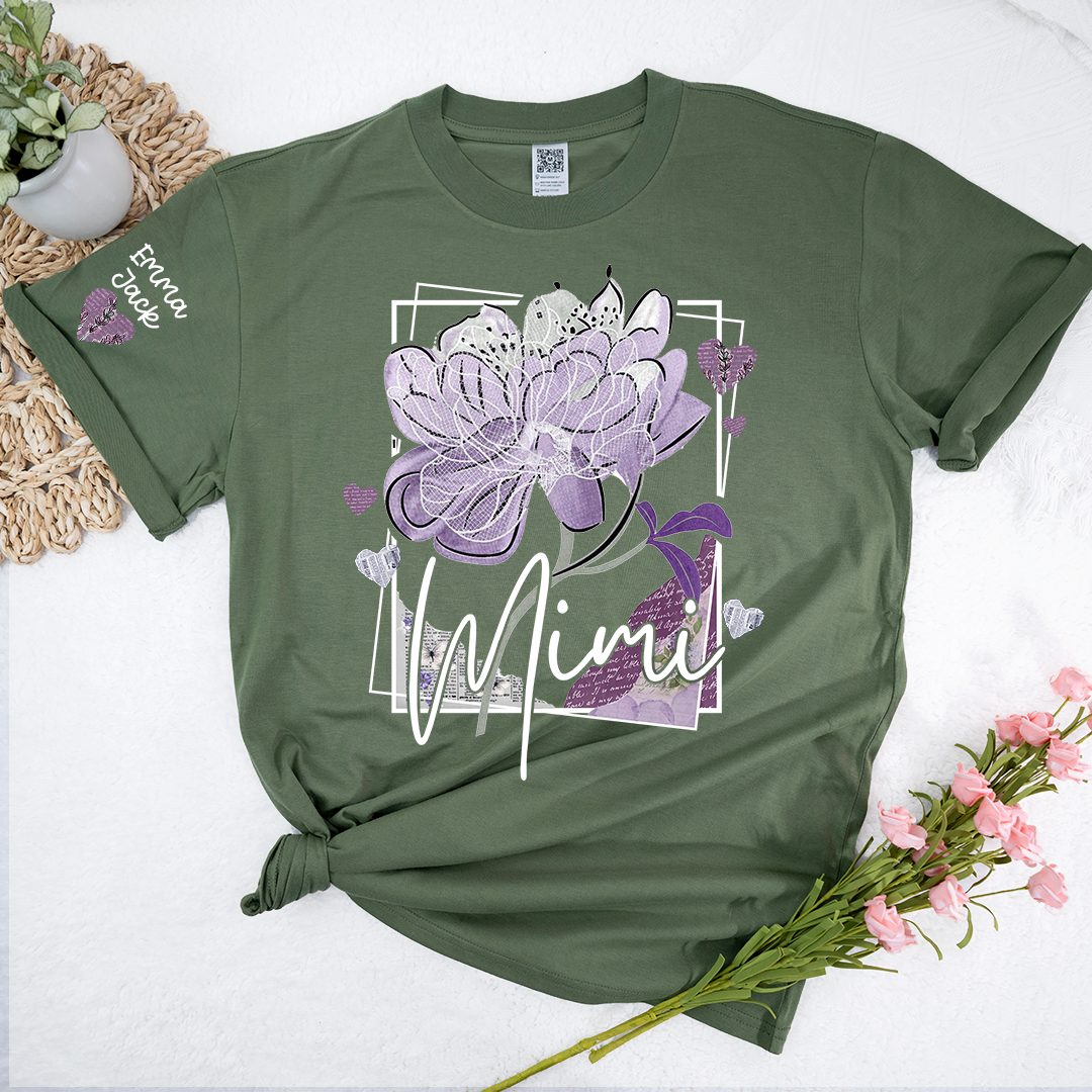 Personalized Mimi Shirt – Floral Mimi T-Shirt with Custom Name and Elegant Purple Design