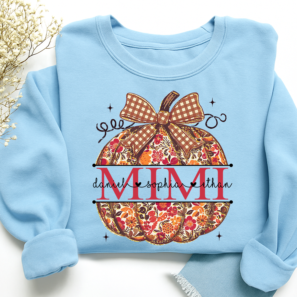 Custom Mimi Autumn T Shirt, Pumpkin Floral Grandma Shirt, Funny Fall Graphic Tee, Personalized Family Names Gift for Mimi