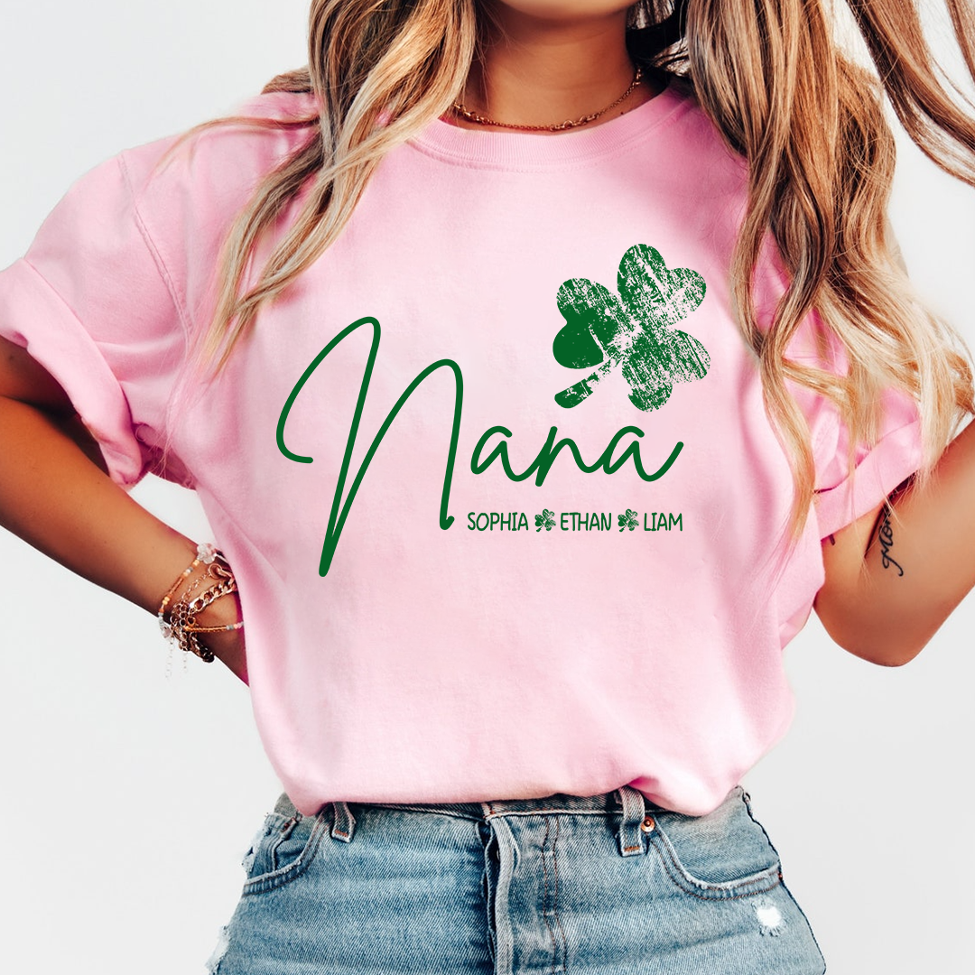 Nana Shamrock Shirt for St Patrick’s Day, Personalized Grandmalife Family Tee