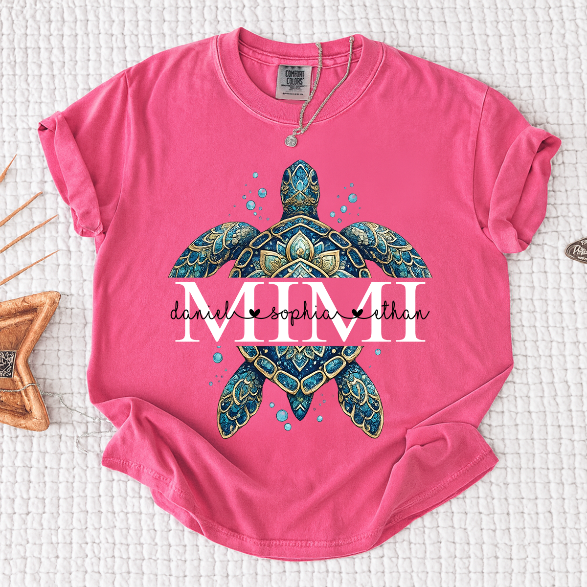 Comfort Colors Mimi Sea Turtle Shirt, Personalized Grandma Shirt with Grandchildren Names, Coastal Summer Gift for Mimi Nana