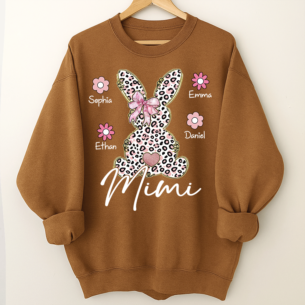 Personalized Nana Bunny Sweatshirt With Kids Names, Easter Gift For Nana