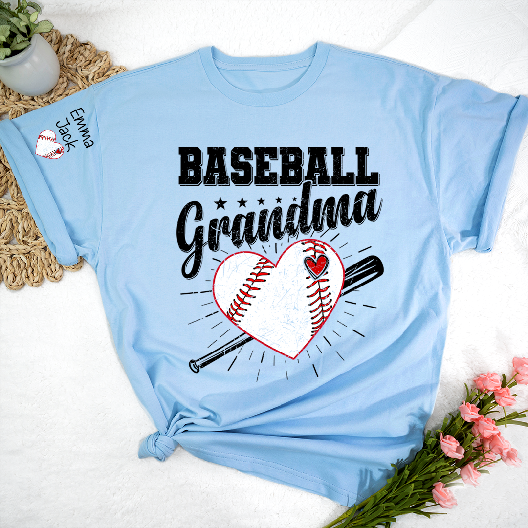 Custom Baseball Grandma T-Shirt, Personalized Family Tee for Baseball Season and Game Days
