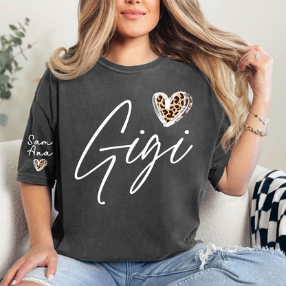 Personalized Gigi Heart Leopard Print T-shirts Custom Family T-Shirt with Heart Shape and Name