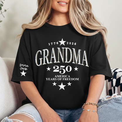 Grandma 250 Years of Freedom America Flag T-Shirt | Patriotic 4th of July Shirt