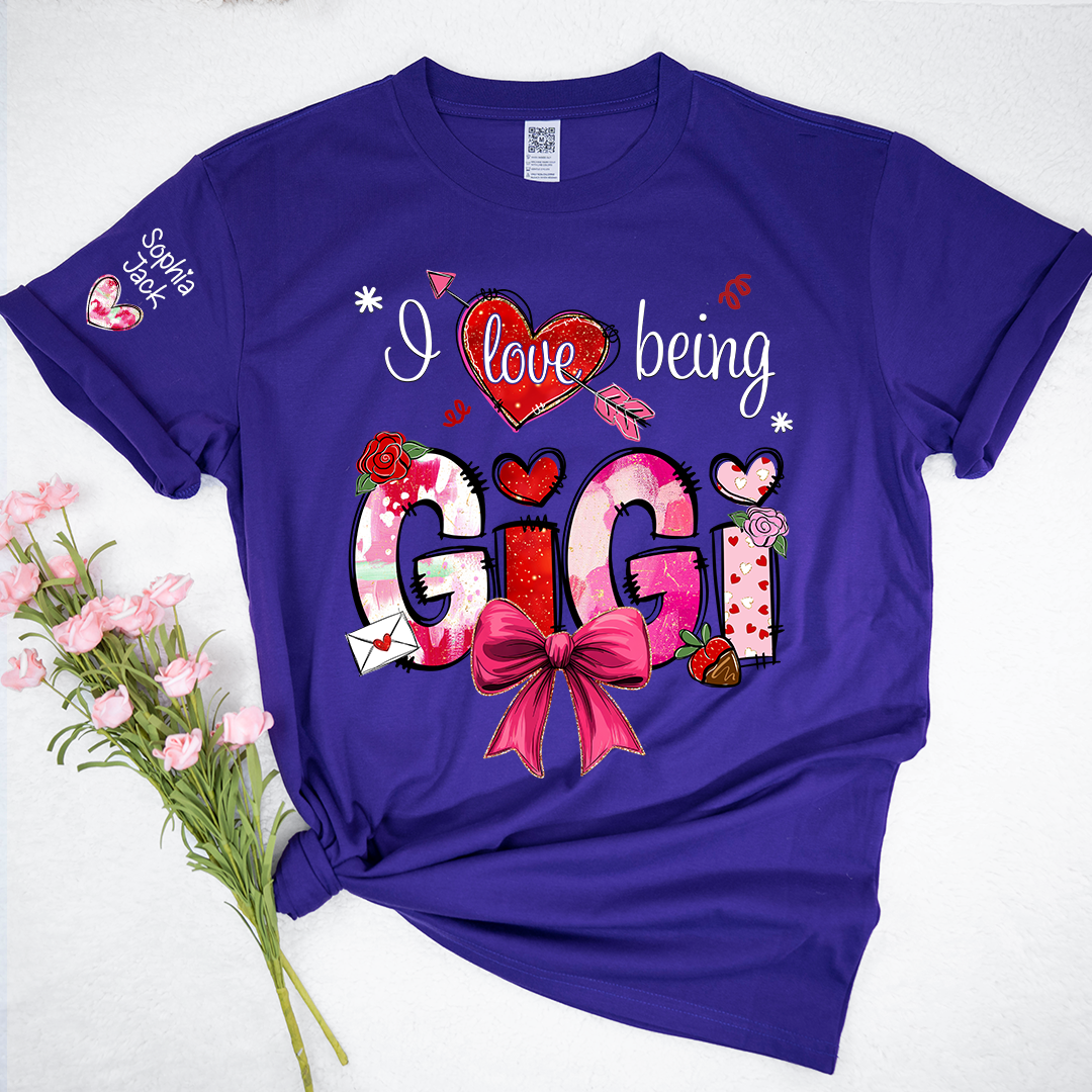 Personalized I Love Being A Nana Valentine's Day T-shirt Cute bows And Strawberries, Gifts for Grandma And Children