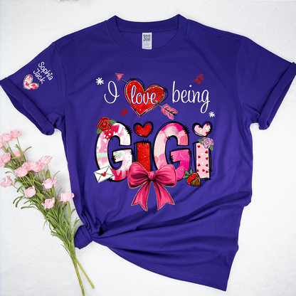 Personalized I Love Being A Nana Valentine's Day T-shirt Cute bows And Strawberries, Gifts for Grandma And Children
