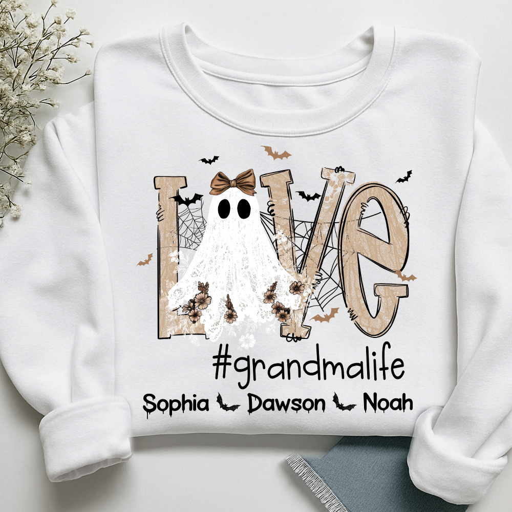 Love Grandma Life Halloween Sweatshirt, Custom Gifts for Grandma and Grandchild