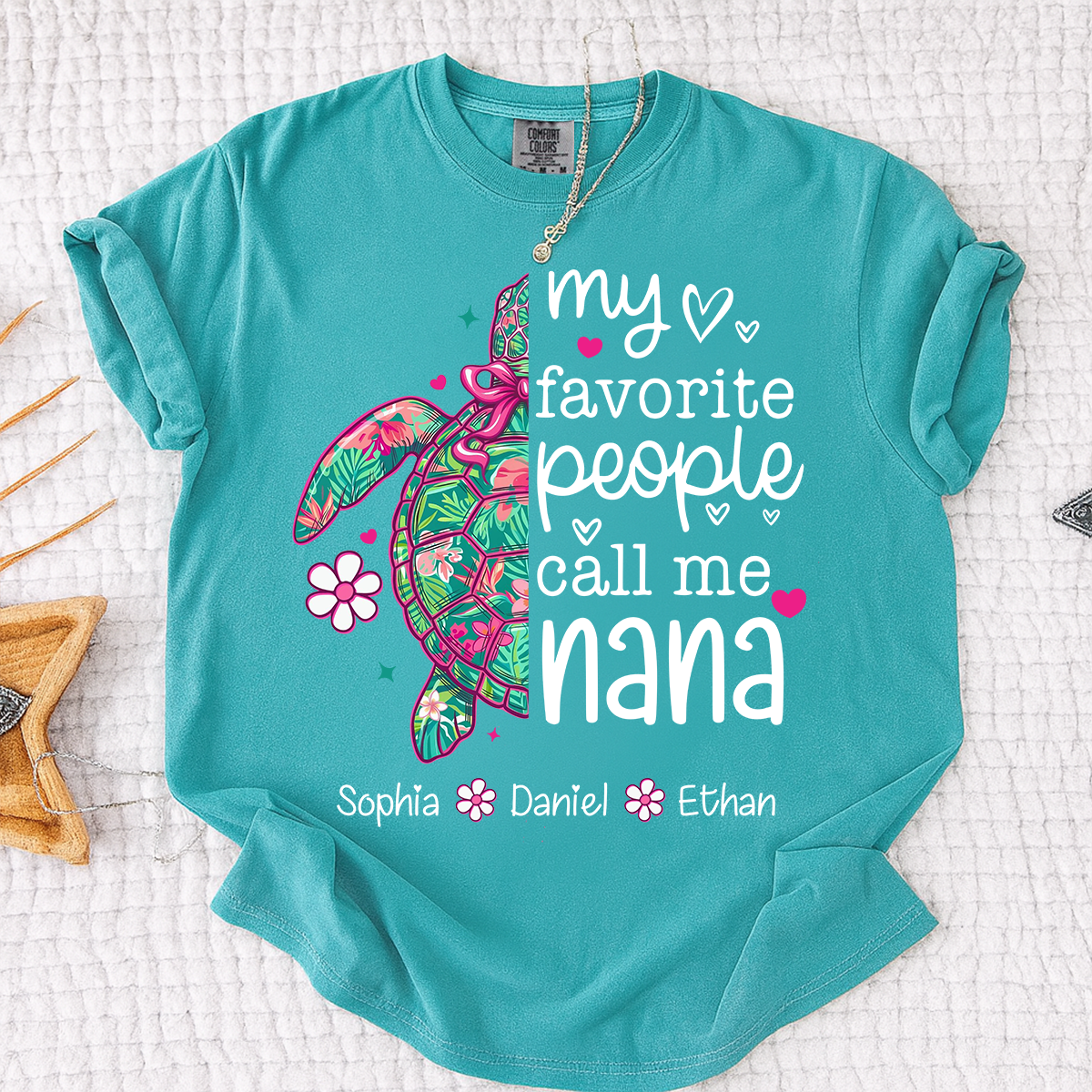 Comfort Colors® Personalized Nana Sea Turtle Shirt, My Favorite People Call Me Nana Tee, Custom Grandkids Names T Shirt, Coastal Grandma Gift