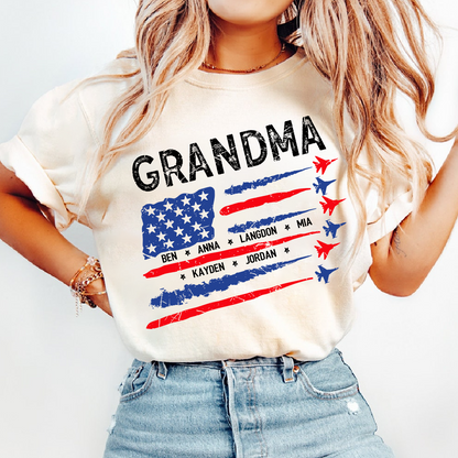 Patriotic Grandma Shirt with American Flag and Fighter Jet Design for 4th of July