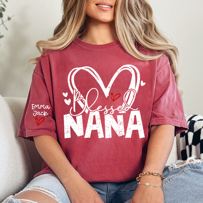 Blessed Nana Shirt, Personalized Family T Shirt with Custom Grandkids Names and Heart Design