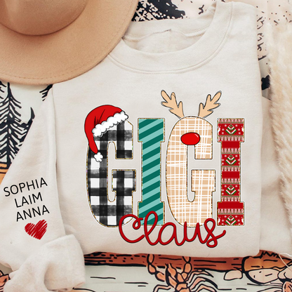 Gigi Claus Christmas Sweatshirt – Personalized Holiday  with Child’s Name on Sleeve Sweatshirts