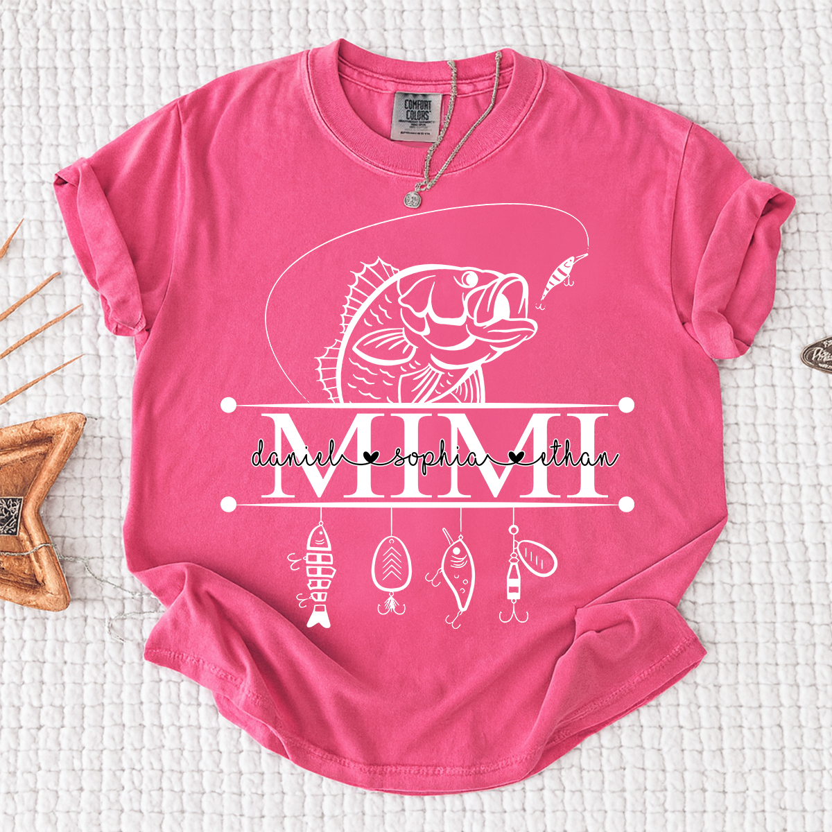Comfort Colors® Personalized Mimi Fishing Shirt Custom Name Angler Tee for Grandmother, Unique Gift for Grandma Who Loves Fishing