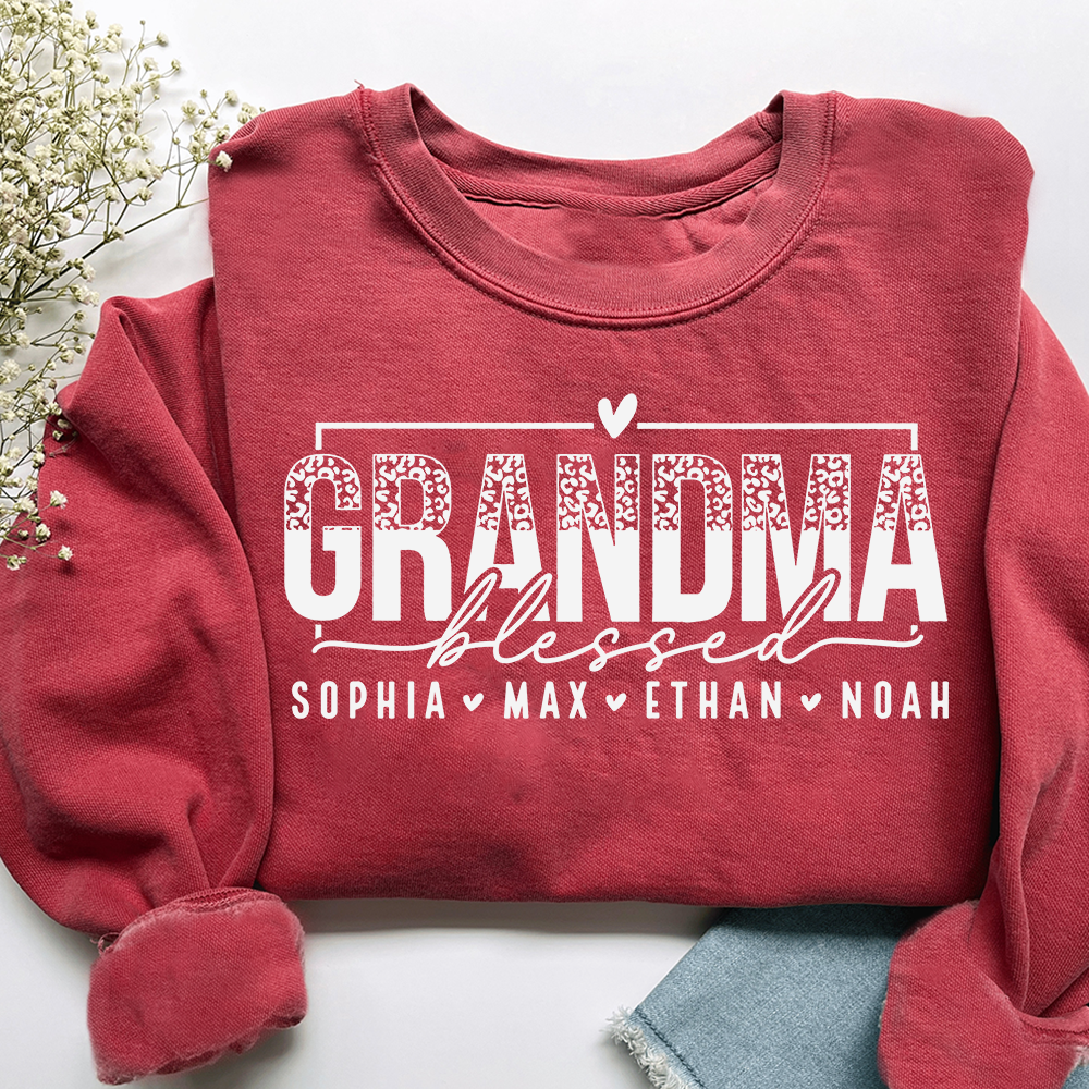 Personalized Blessed Grandma Heart Sweatshirt, Gift for Grandma and Kids