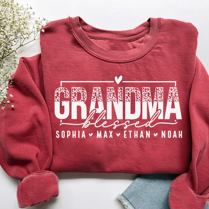 Personalized Blessed Grandma Heart Sweatshirt, Gift for Grandma and Kids