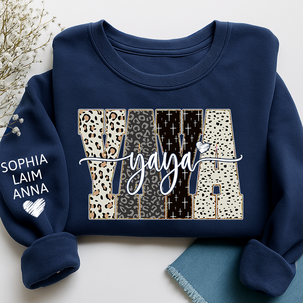 Personalized YaYa Leopard Sweatshirt – Custom Bible Style Design, Unique Gift for Grandma and Her Grandkids