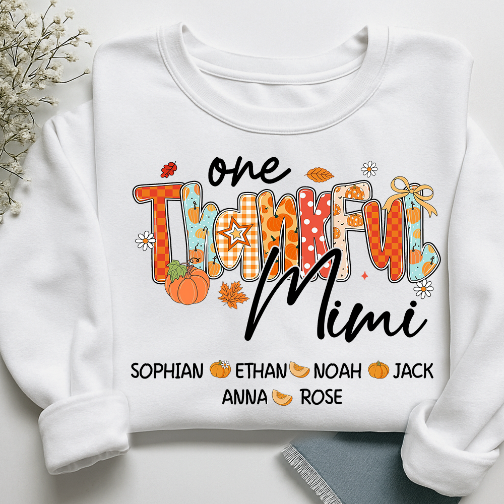 One Thankful Mimi Sweatshirt, Custom Gifts for Grandma and Grandchild Pumkins