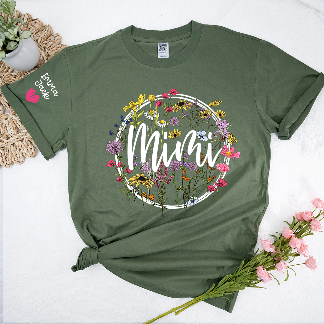 Personalized Mimi Shirt, Custom Floral T-Shirt with Mimi Name and Custom Kids Names