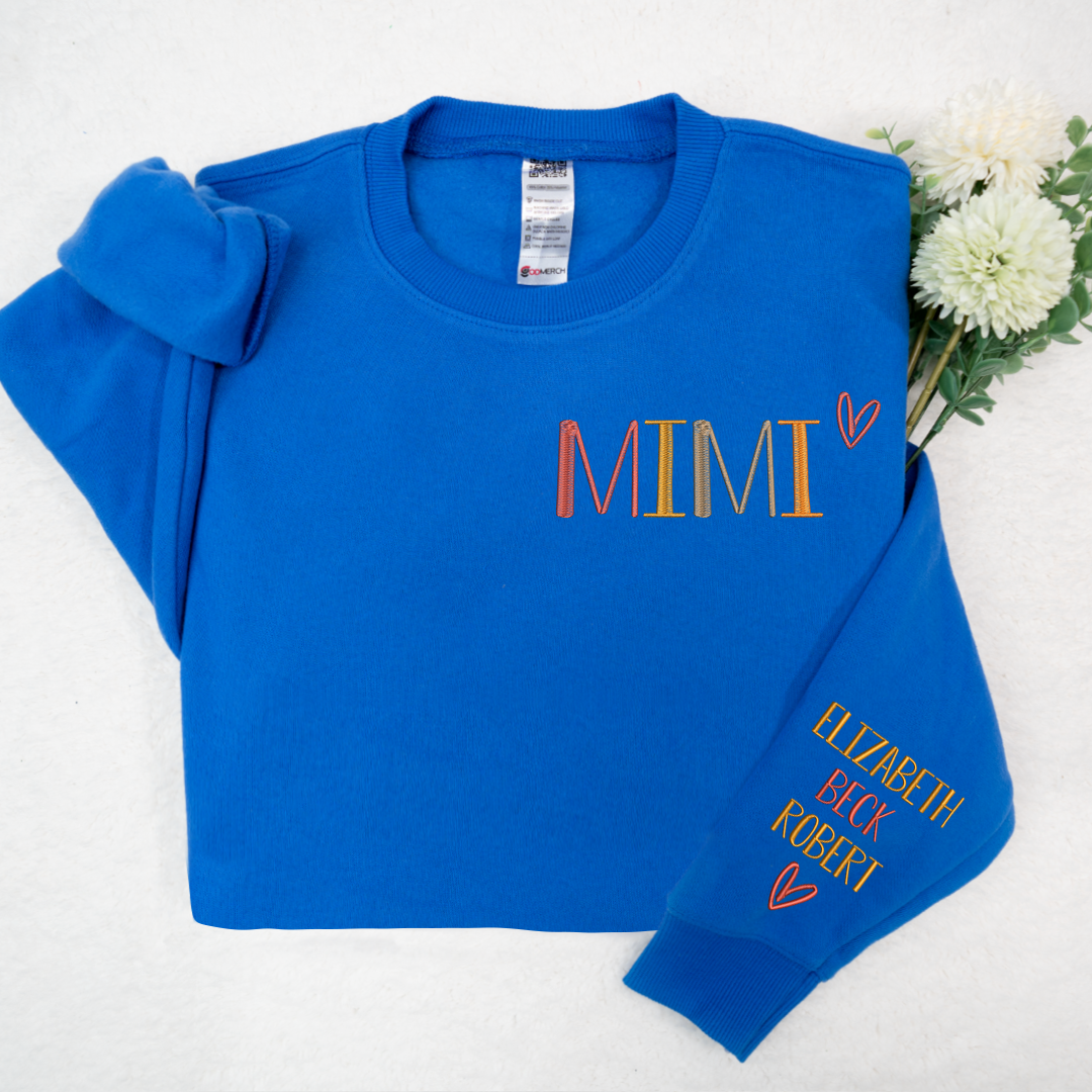 Custom Mimi Autumn With Kids Embroidered Sweatshirt