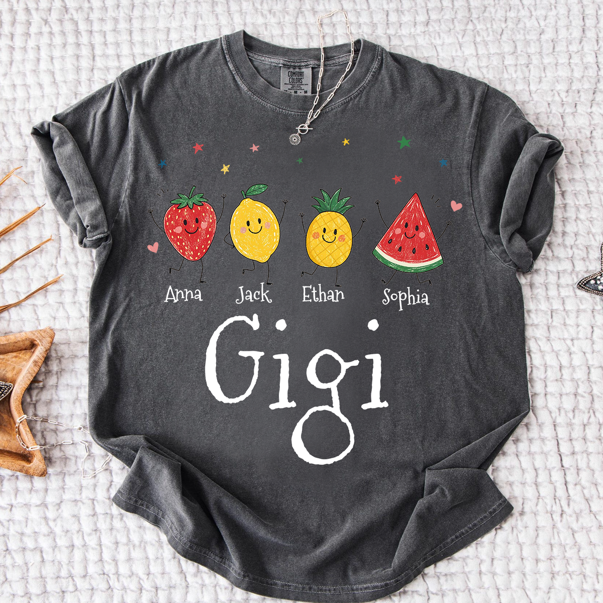 Comfort Colors® Personalized Gigi Shirt with Grandkids Names, Cute Fruit Family Grandma Tee, Custom Gigi Gift from Grandchildren, Summer Family Shirt