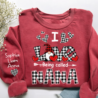 I Love Being Called Nana Sweatshirt, Gingham Heart Gnome, For Gift Valentine Grandma And Kids