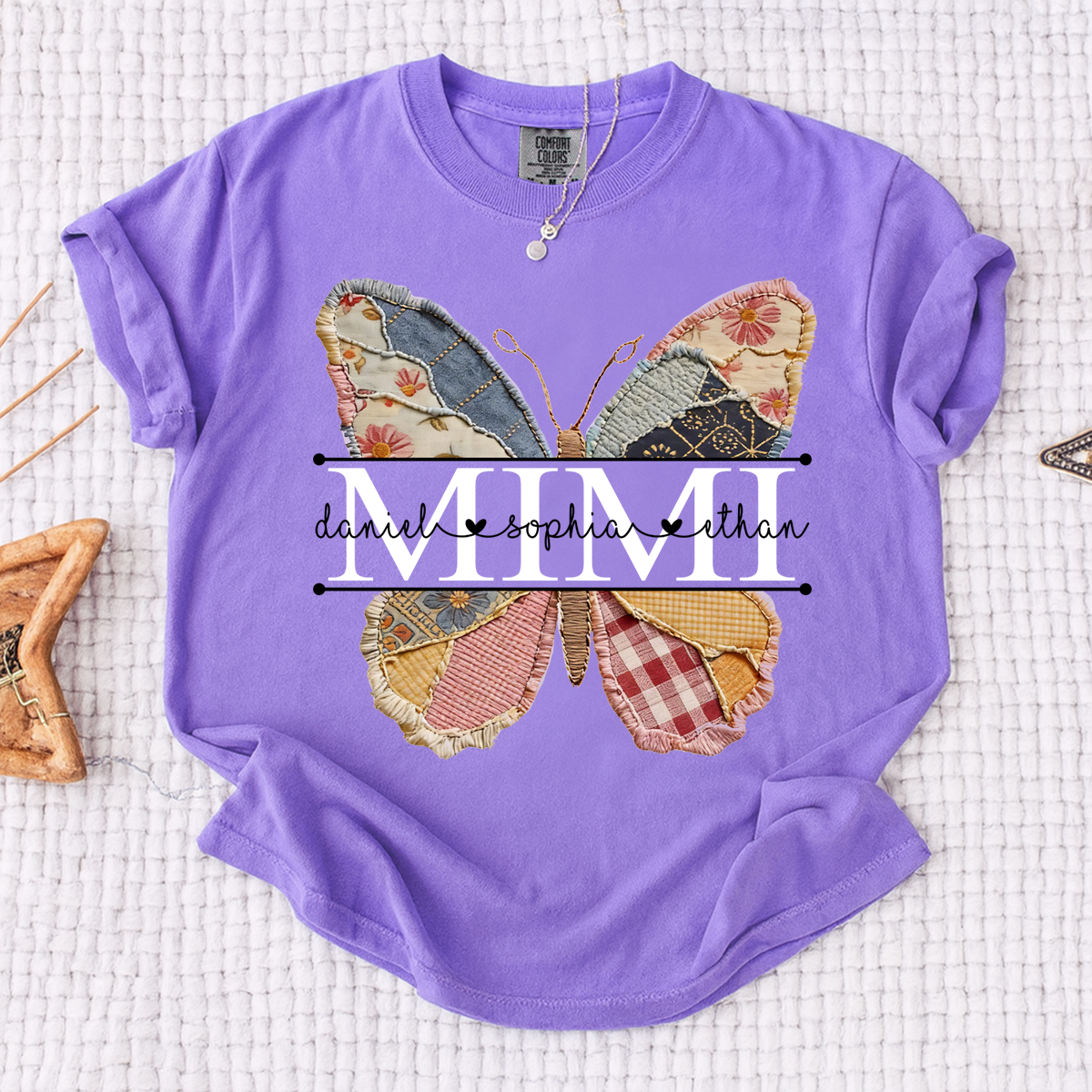 Comfort Personalized Mimi Butterfly Shirt, Custom Grandchildren Names Family T Shirt