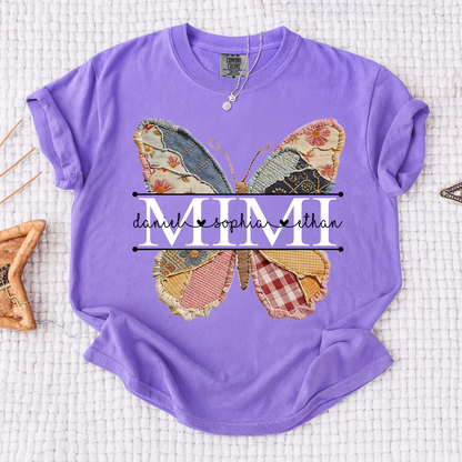 Comfort Personalized Mimi Butterfly Shirt, Custom Grandchildren Names Family T Shirt