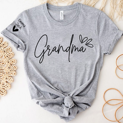 Personalized Heart T-shirt For Grandma, Custom Name Gift For Grandma And Grandchildren