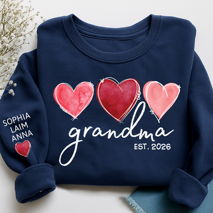 Custom Grandma Valentine Sweatshirt, Heart Valentine Gifts For Grandma And Kids