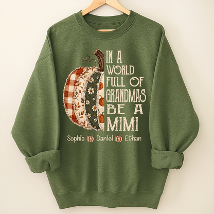 Personalized Mimi Pumpkin Shirt, Fall Floral Patchwork Grandma Tee, In a World Full of Grandmas Be a Mimi Gift Shirt