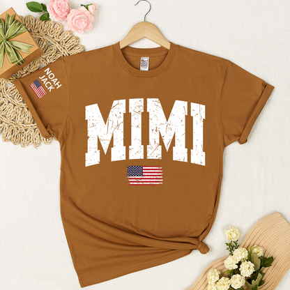 Mimi Patriotic Shirt with American Flag, Personalized Grandkids Names Family T Shirt