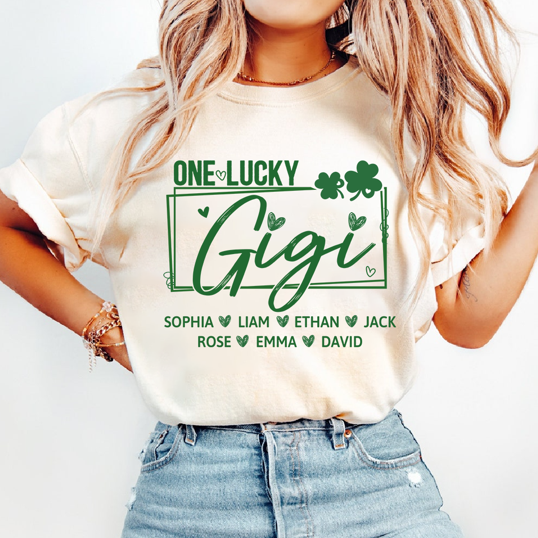 One Lucky Gigi St Patrick’s Day Shirt, Personalized Shamrock Family T Shirt