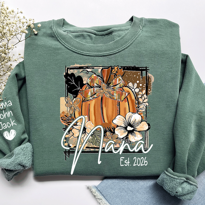Mimi Fall Pumpkin Bow T Shirt, Personalized Grandma Tee, Autumn Floral Graphic Shirt, Gift for Mimi Lovers and Family