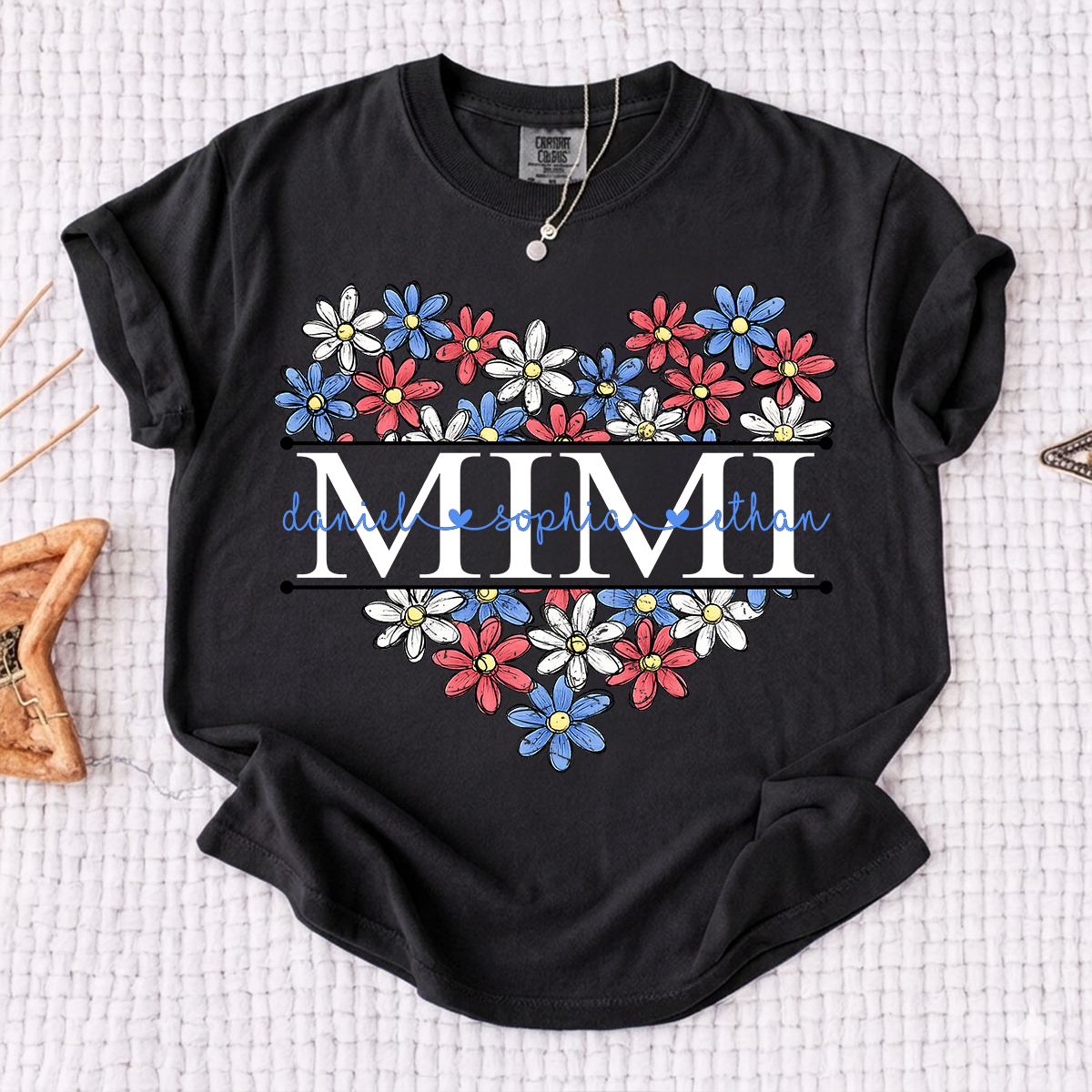 Comfort Colors® Mimi Shirt with A Unique American Flower Design, American Flag shirt, a gift for Grandma And Grandchildren