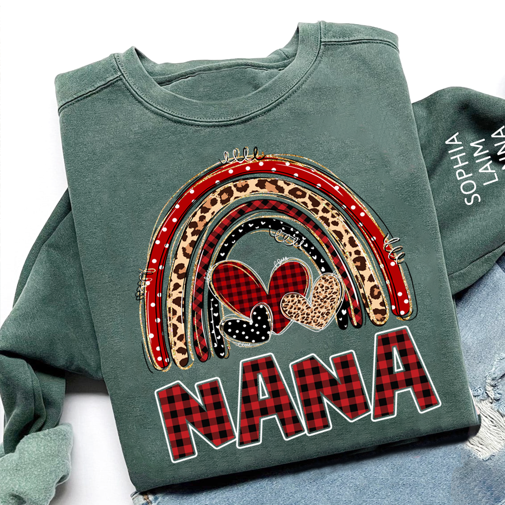Grandma Leopard Plaid Rainbow Sweatshirt Personalized with Kids' Names