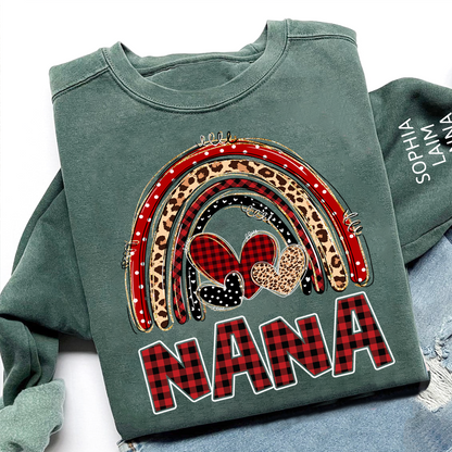 Grandma Leopard Plaid Rainbow Sweatshirt Personalized with Kids' Names