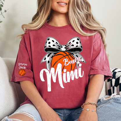 Basketball Mimi Shirt, Custom Names and Bow Design for Proud Sports Grandma