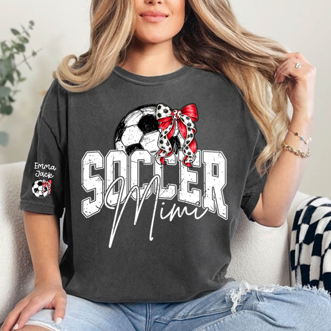 Mimi Soccer Fan T Shirt Custom Names Soccer Ball Graphic Sports Grandma Tee