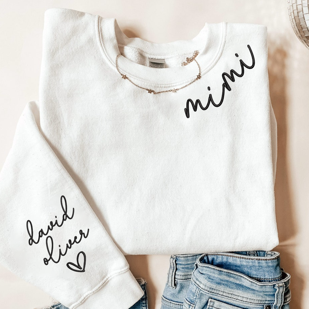 Embroidered Custom Mimi Heart Sweatshirt, Gift for Grandma And Grandchild