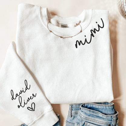 Embroidered Custom Mimi Heart Sweatshirt, Gift for Grandma And Grandchild