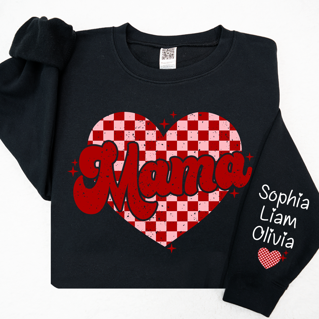 Valentines Day Mama Checkered Heart And Kids LTP01